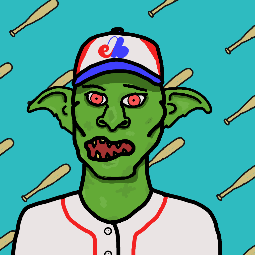 A drawing of a Goblin wearing Montreal Expos Baseball gear